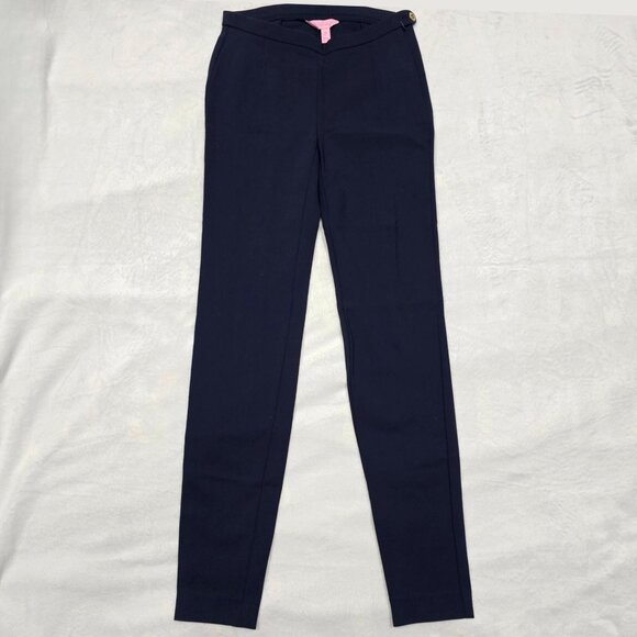 Lilly Pulitzer ✦ Navy Blue Slim Fit Pants ✦ Side Button Zip Cotton Blend Sz 00 - Picture 5 of 12